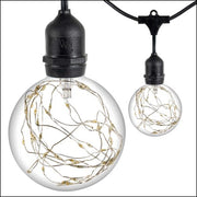 Warm White LEDimagine TM Patio String Light Set with G95 Fairy Light Bulbs on Black Wire, with Drops