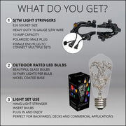 Warm White LEDimagine TM Patio String Light Set with 10 ST64 Fairy Light Bulbs on Black Wire