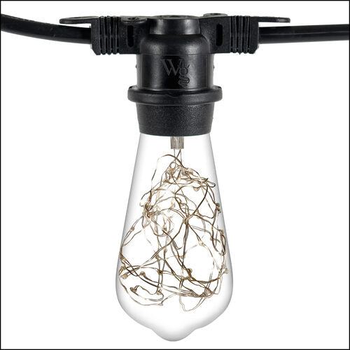 Warm White LEDimagine TM Patio String Light Set with 10 ST64 Fairy Light Bulbs on Black Wire