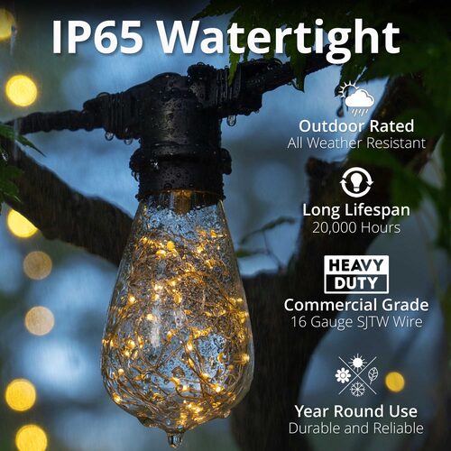 Warm White LEDimagine TM Patio String Light Set with 10 ST64 Fairy Light Bulbs on Black Wire
