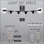 Warm White LEDimagine TM Patio String Light Set with 10 ST64 Fairy Light Bulbs on Black Wire