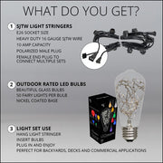 Warm White LEDimagine TM Patio String Light Set with 10 ST64 Fairy Light Bulbs on Black Wire
