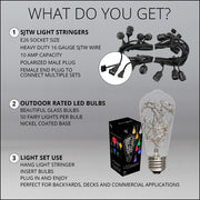 Warm White LEDimagine TM Patio String Light Set with 10 ST64 Fairy Light Bulbs on Black Wire, with Drops