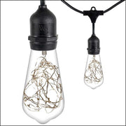 Warm White LEDimagine TM Patio String Light Set with 10 ST64 Fairy Light Bulbs on Black Wire, with Drops