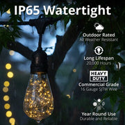 Warm White LEDimagine TM Patio String Light Set with 10 ST64 Fairy Light Bulbs on Black Wire, with Drops