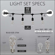 Warm White LEDimagine TM Patio String Light Set with 10 ST64 Fairy Light Bulbs on Black Wire, with Drops