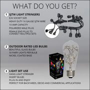 Warm White LEDimagine TM Patio String Light Set with 10 ST64 Fairy Light Bulbs on Black Wire, with Drops