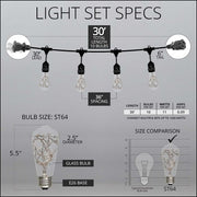 Warm White LEDimagine TM Patio String Light Set with 10 ST64 Fairy Light Bulbs on Black Wire, with Drops