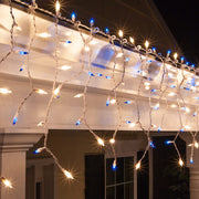150 Blue, Clear Mini Icicle Lights on White Wire