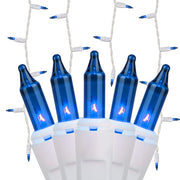 Blue Mini Icicle Lights on White Wire