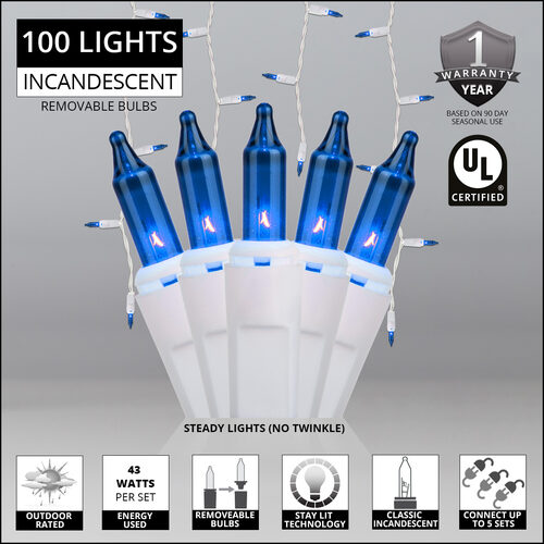 Blue Mini Icicle Lights on White Wire