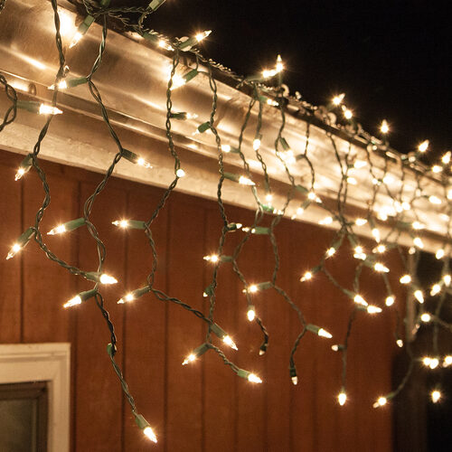 Clear Mini Icicle Lights on Green Wire