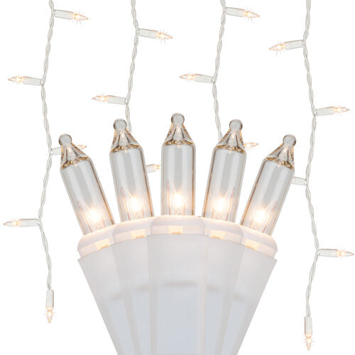 150 Clear Mini Icicle Lights on White Wire