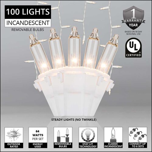 150 Clear Mini Icicle Lights on White Wire