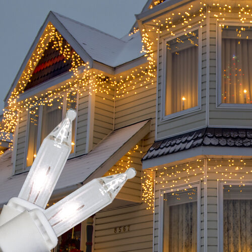 Clear Mini Icicle Lights on White Wire