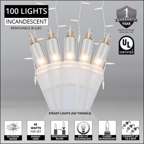 Clear Mini Icicle Lights on White Wire