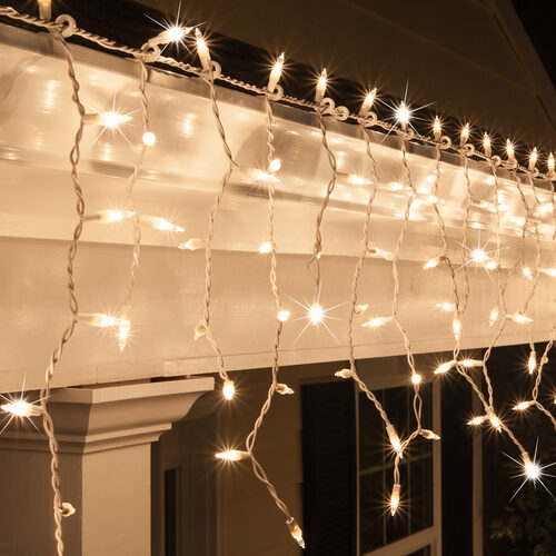 150 Clear Twinkle Mini Icicle Lights on White Wire