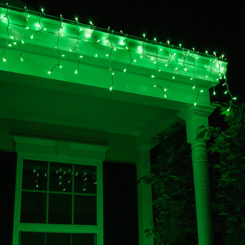 150 Green Mini Icicle Lights on White Wire