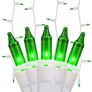 150 Green Mini Icicle Lights on White Wire