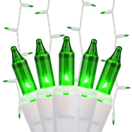150 Green Mini Icicle Lights on White Wire