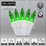 150 Green Mini Icicle Lights on White Wire