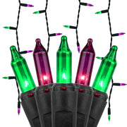 150 Green, Purple Mini Icicle Lights on Black Wire