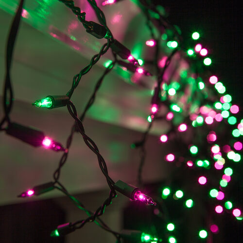 150 Green, Purple Mini Icicle Lights on Black Wire