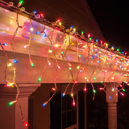 150 Multicolor Mini Icicle Lights on White Wire