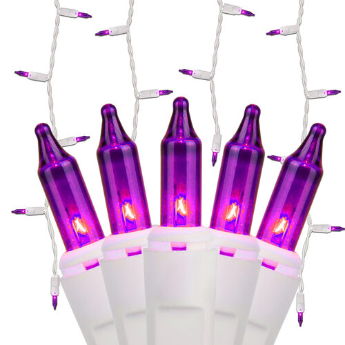 150 Purple Mini Icicle Lights on White Wire