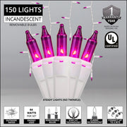 150 Purple Mini Icicle Lights on White Wire