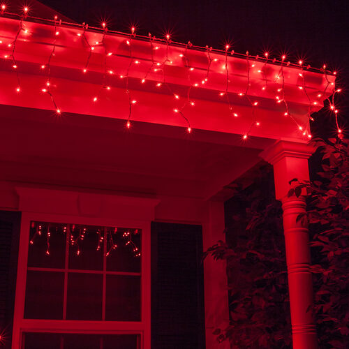 150 Red Mini Icicle Lights on White Wire