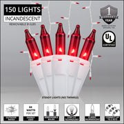 150 Red Mini Icicle Lights on White Wire