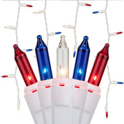 150 Red, White and Blue Mini Icicle Light Set, White Wire