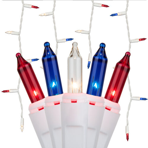 150 Red, White and Blue Mini Icicle Light Set, White Wire