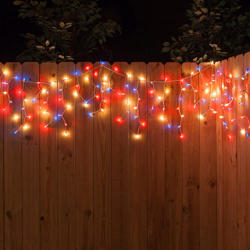 150 Red, White and Blue Mini Icicle Light Set, White Wire