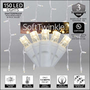 150 SoftTwinkle TM LED Curtain Lights, 66" Drops, 150 Warm White Lights, White Wire