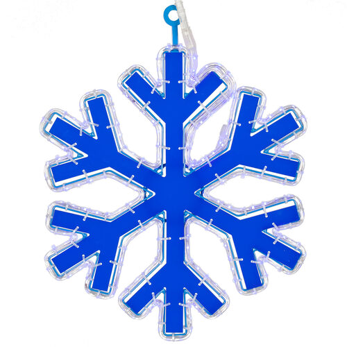 16" 18 Point Snowflake with Blue Acrylic Center, Blue Lights