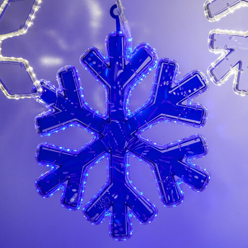16" 18 Point Snowflake with Blue Acrylic Center, Blue Lights