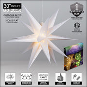 White Aurora Superstar TM Moravian Star Light, Fold-Flat, LED Lights, Outdoor Rated