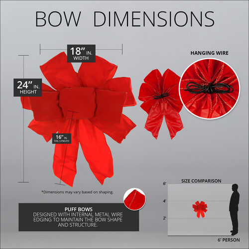 18" Red Puff Velvet 9-Loop Indoor Christmas Bow