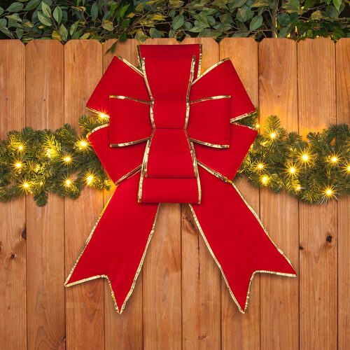 Red with Gold Trim Blooming Puff Velvet Bow