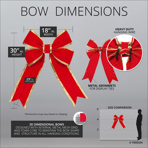 Red with Gold Trim Structural 3D Velvet Bow