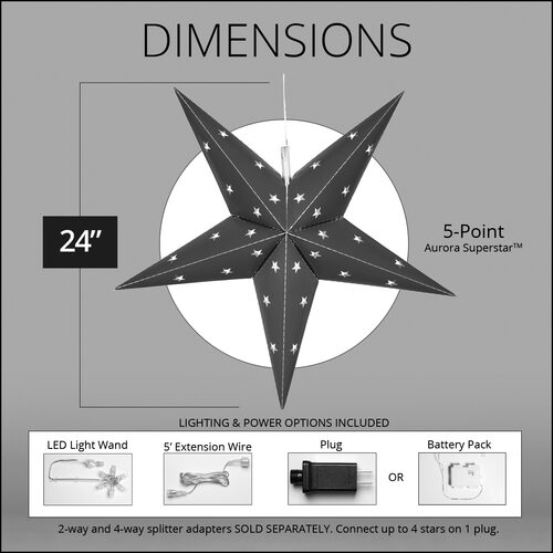 Silver Aurora Superstar TM 5 Point Star Light, Fold-Flat, LED Lights, Outdoor Rated