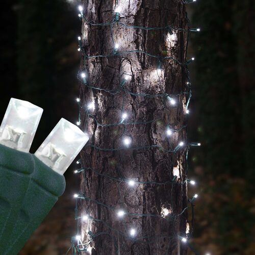 2' 6' 5mm Cool White 5mm LED Christmas Trunk Wrap Lights, 100 Lights on Green Wire