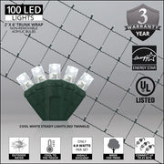 2' 6' 5mm Cool White 5mm LED Christmas Trunk Wrap Lights, 100 Lights on Green Wire
