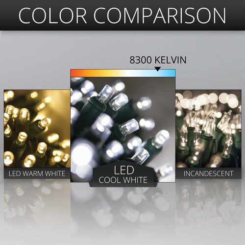 2' 6' 5mm Cool White 5mm LED Christmas Trunk Wrap Lights, 100 Lights on Green Wire