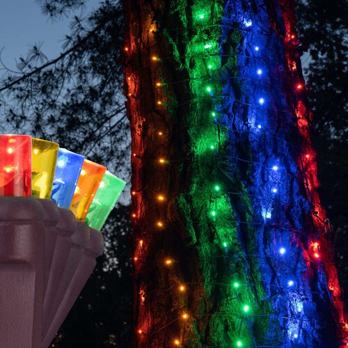 2' 6' 5mm Multicolor 5mm LED Christmas Trunk Wrap Lights, 100 Lights on Brown Wire