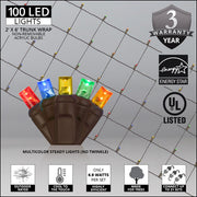 2' 6' 5mm Multicolor 5mm LED Christmas Trunk Wrap Lights, 100 Lights on Brown Wire