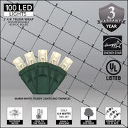 2' 6' 5mm Warm White 5mm LED Christmas Trunk Wrap Lights, 100 Lights on Green Wire