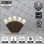 2' 6' Warm White 5mm LED Christmas Trunk Wrap Lights, 100 Lamps on Brown Wire